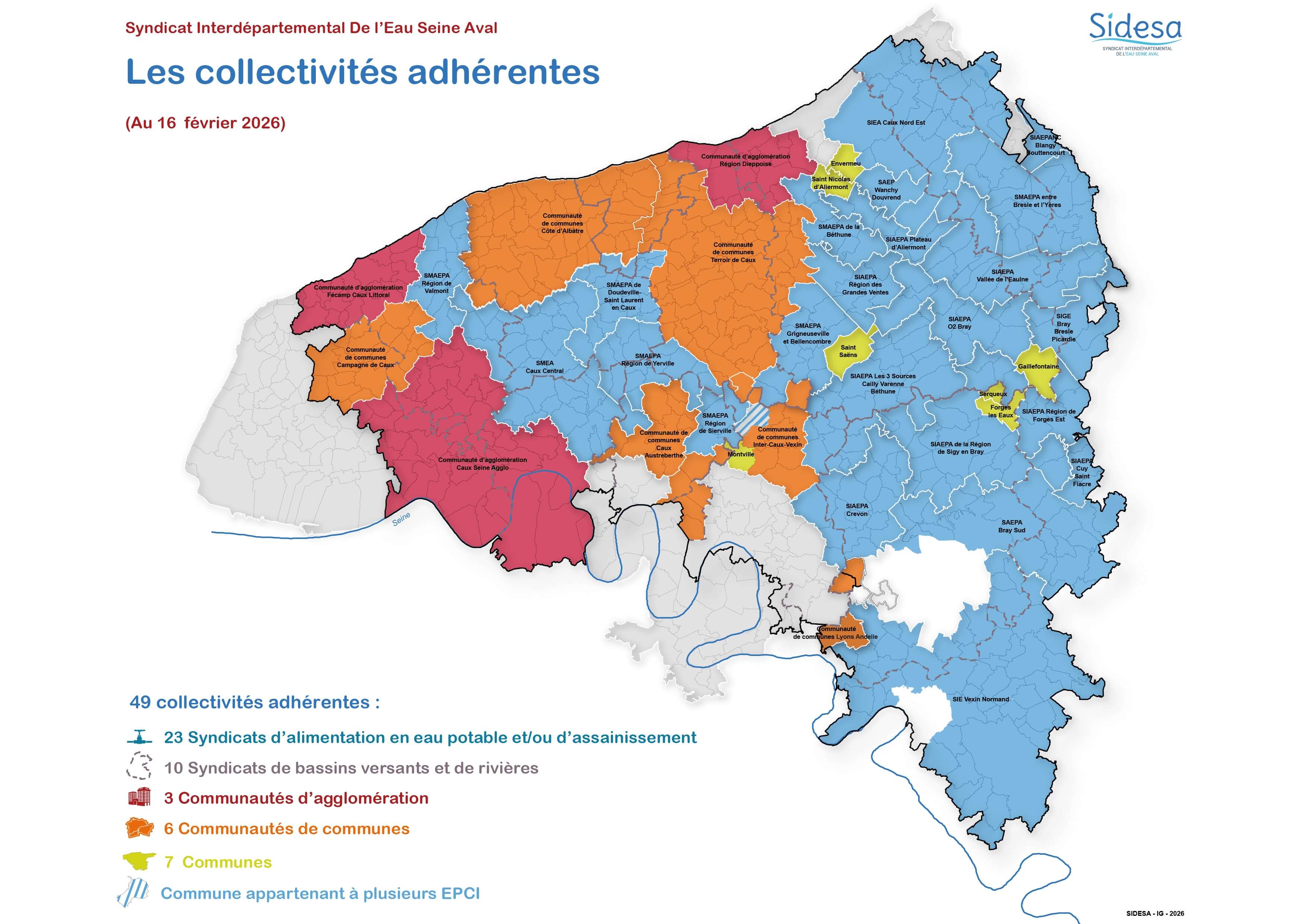Carte des collectivités adhérentes du SIDESA en Seine-Maritime